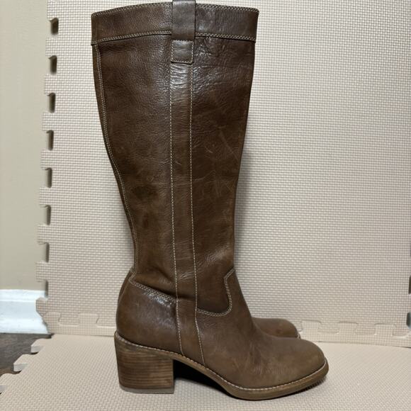 Ecco Womens Brown Leather Knee High Boots Block heel EU 41/US 10/10.5 Western - Picture 1 of 13